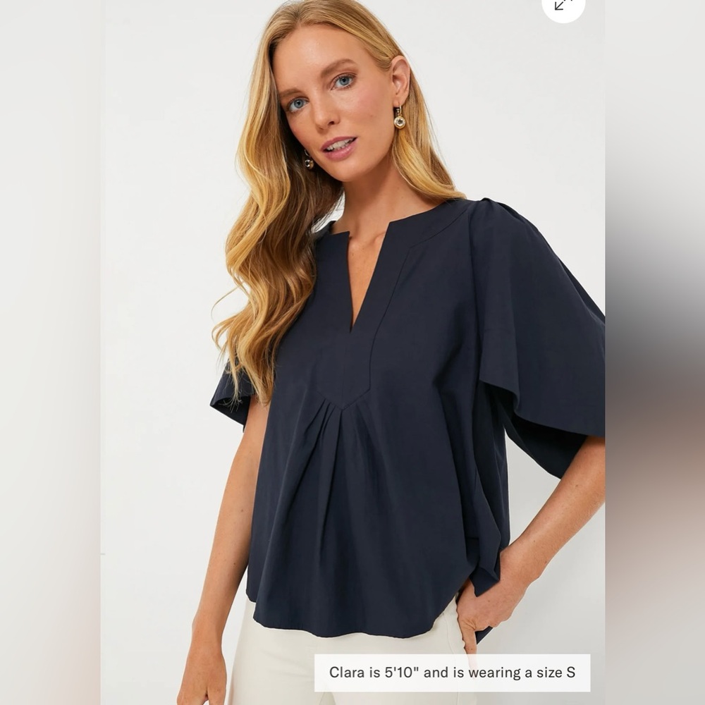 Tuckernuck Navy Split-Neck Flutter Sleeve Top